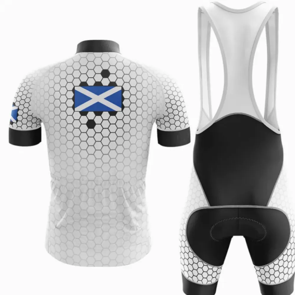 Scotland V5 Cycling Bibs Hexagon Pattern Black/White/Blue