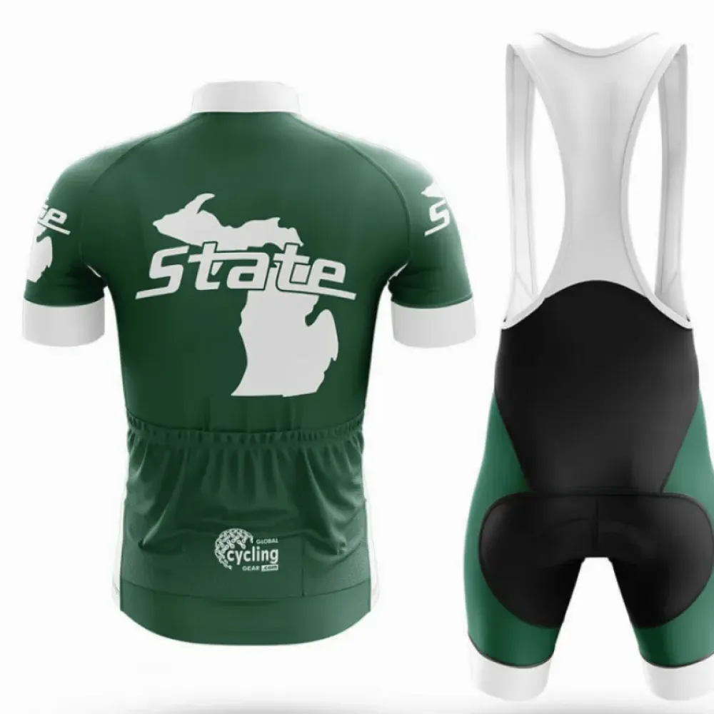 Spartans MI State Cycling Bibs Comfortable Green/White/Black