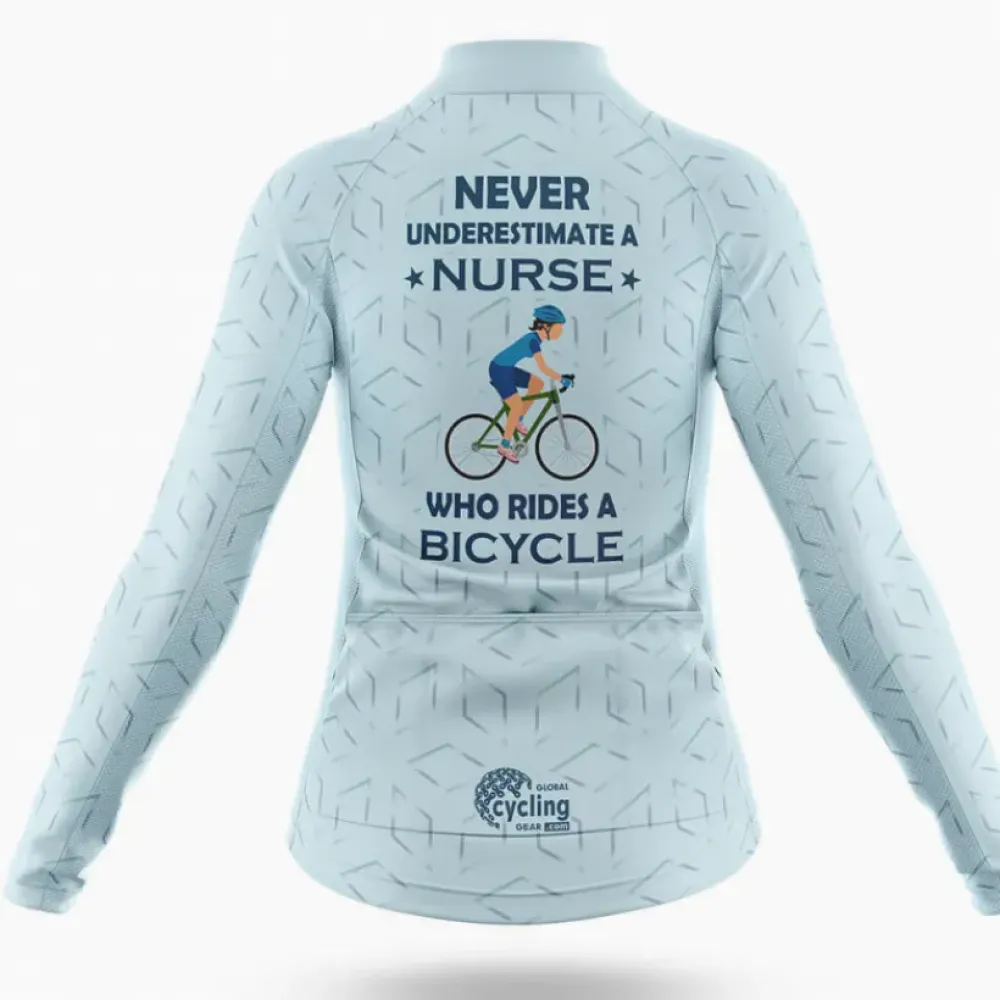 Cycling Nurse Women's Long Sleeve Jersey Never Underestimate White/Blue/Grey