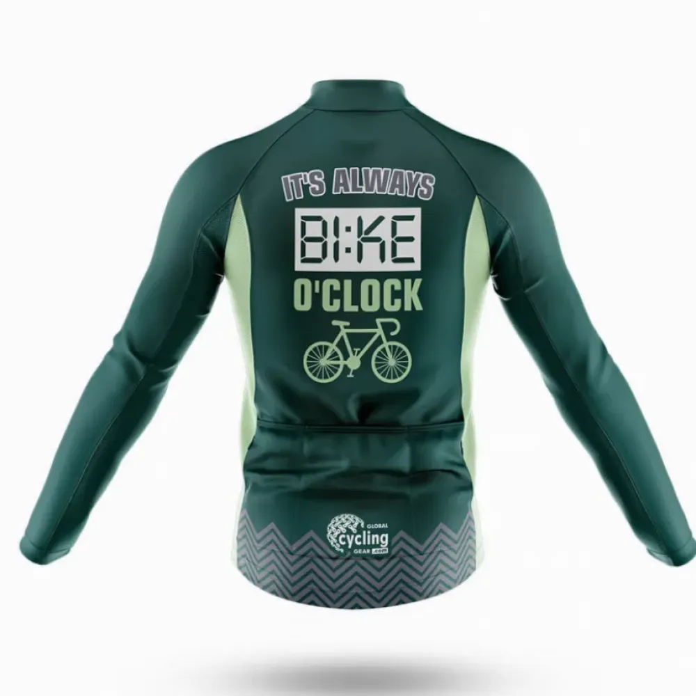Bike O'Clock Long Sleeve Cycling Jersey Always Bike Green/Light Gray/Black