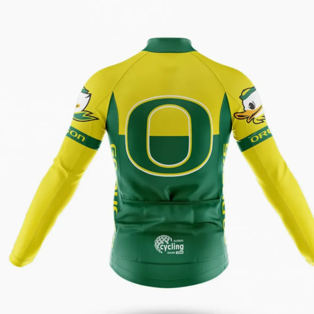 Oregon Duck Long Sleeve Cycling Jersey Green/Yellow/White