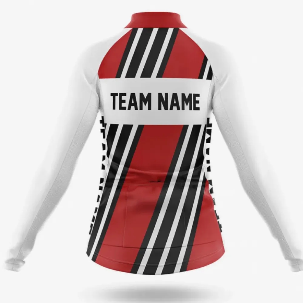 Custom Team Name M5 Long Sleeve Cycling Jersey Red/White/Black