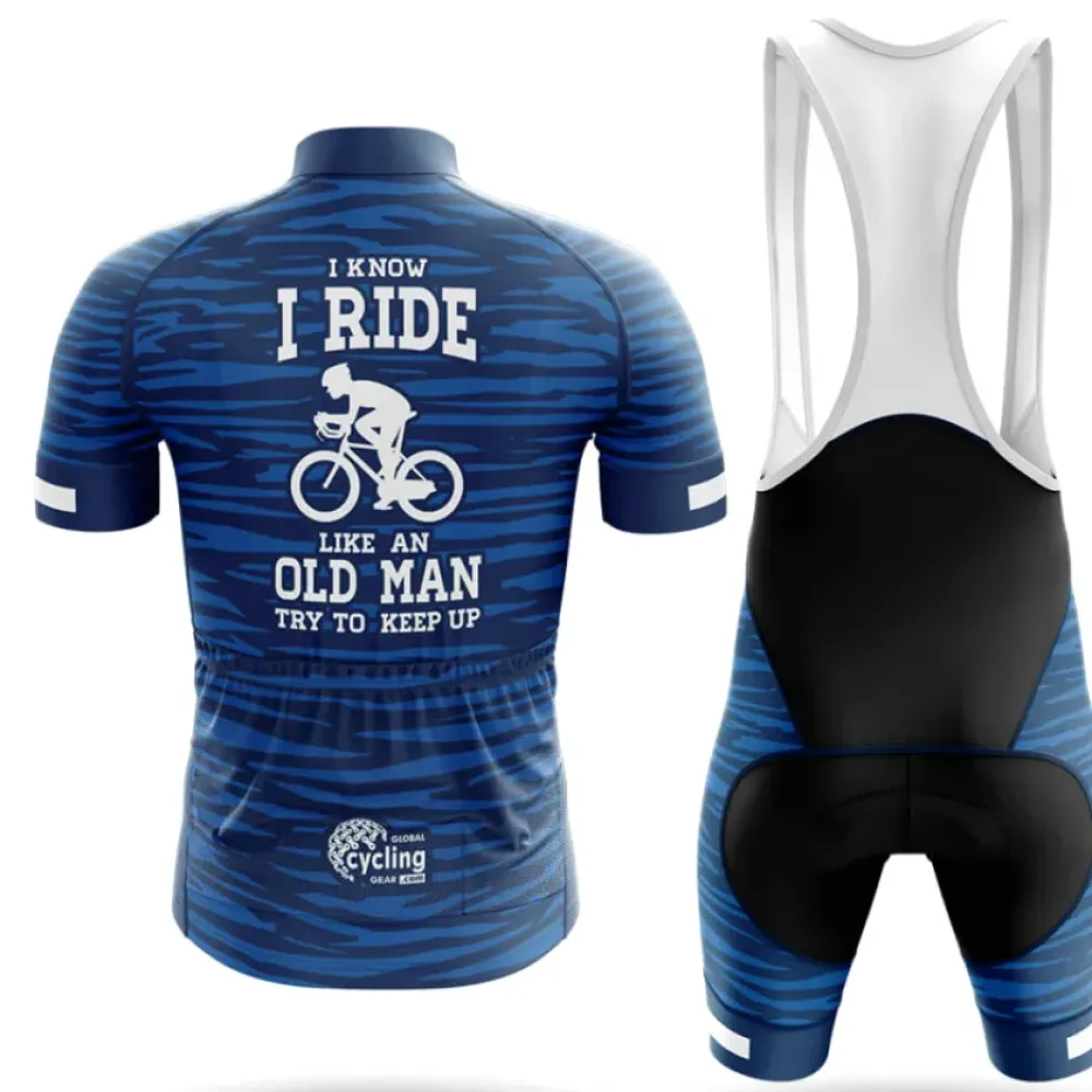 I Ride Like An Old Man V6 Cycling Jersey Blue/White/Navy