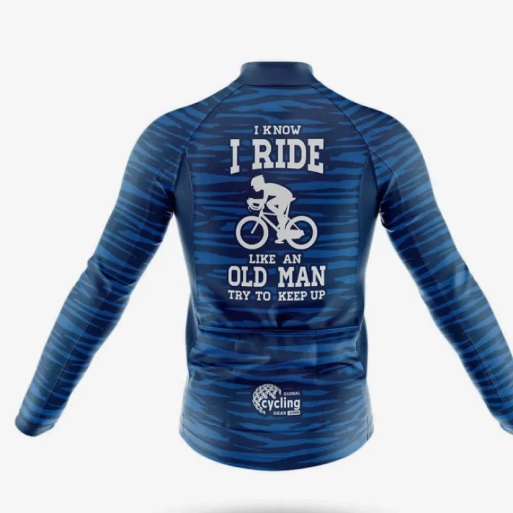 I Ride Like An Old Man V6 Cycling Jersey Blue/White/Navy