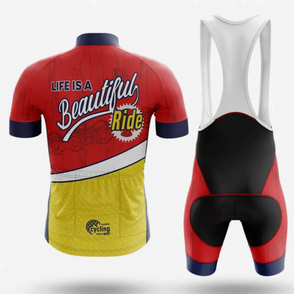 Life is A Beautiful Ride Long Sleeve Cycling Jersey Ver.2 Colorful Red/Yellow/Blue