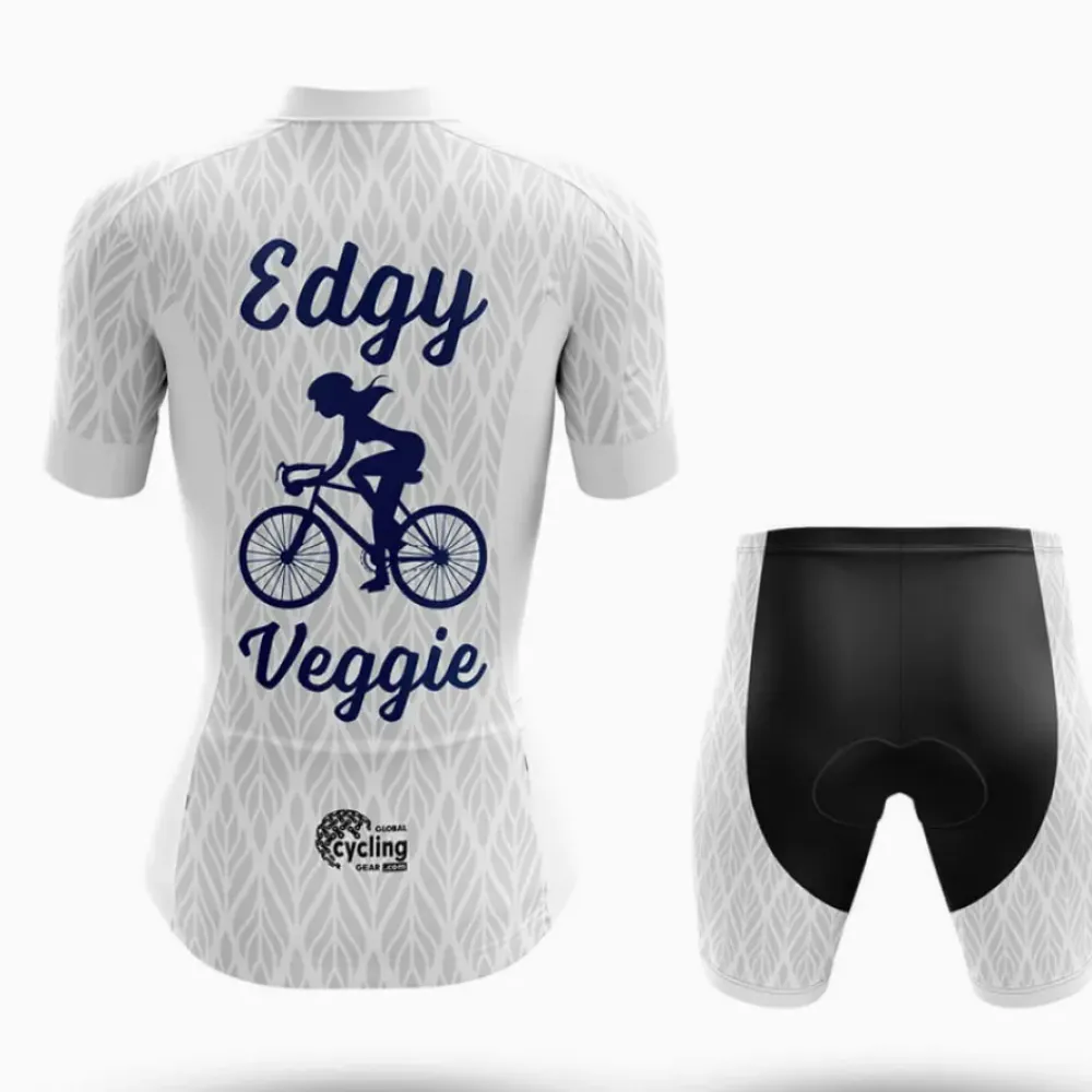 Edgy Veggie Women Cycling Jersey White/Navy/Grey