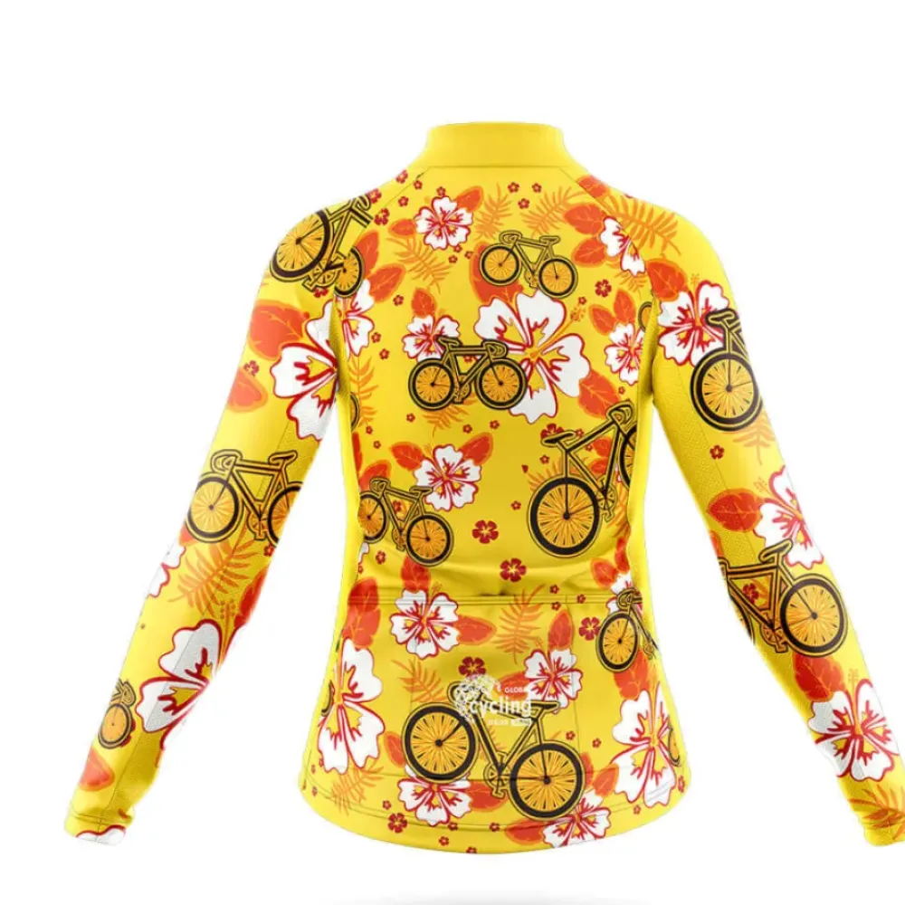 Hawaiian Style Women's Cycling Jersey Yellow/Floral/Bicycle