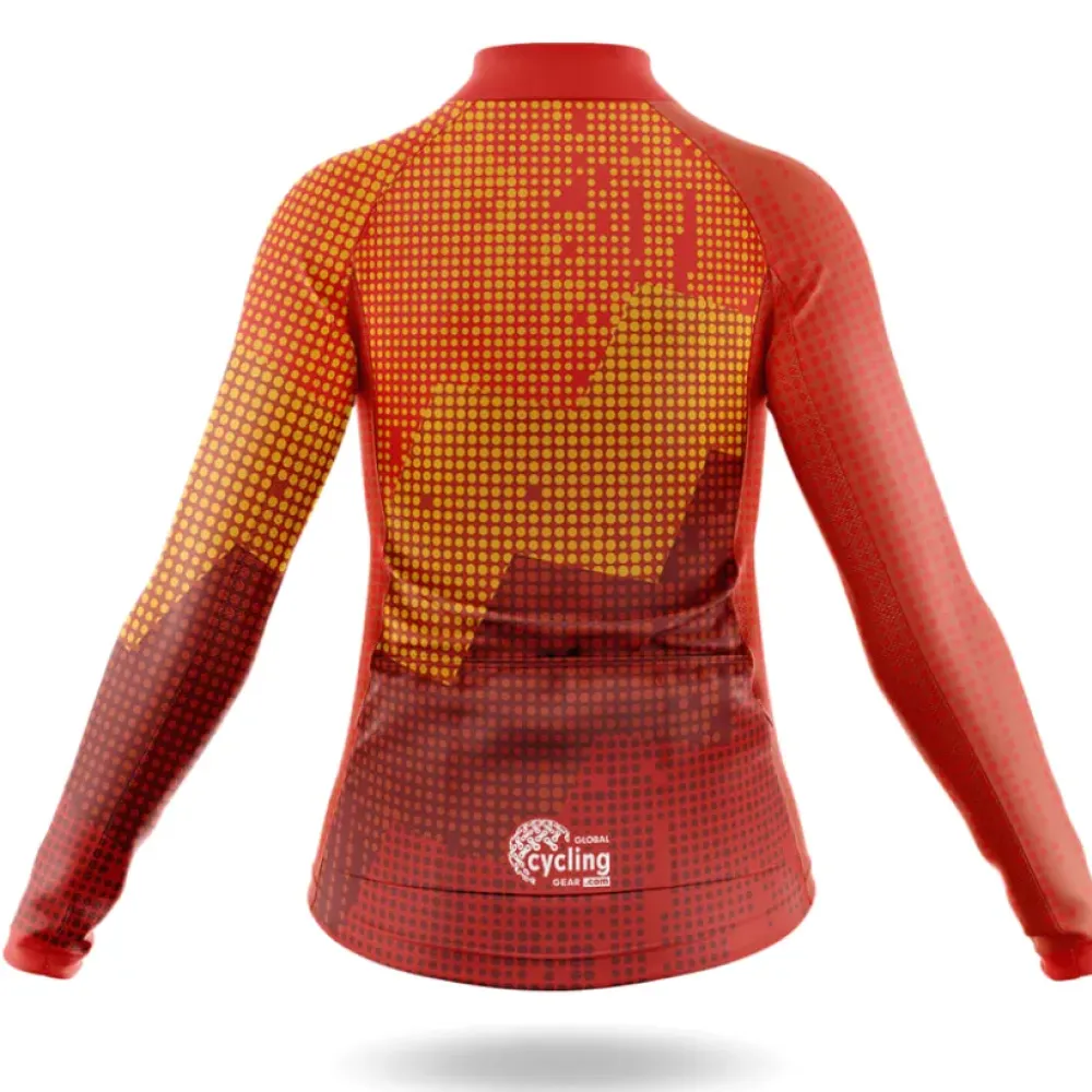 Solar Women's Long Sleeve Cycling Jersey Dot Pattern Red/Yellow/Black