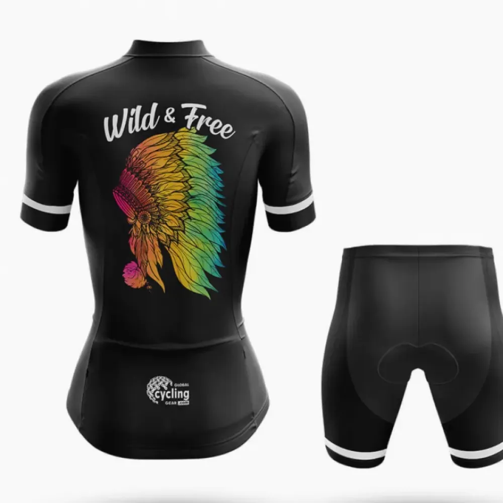Wild And Free Women Cycling Kit Full Set Rainbow/Black/Gold