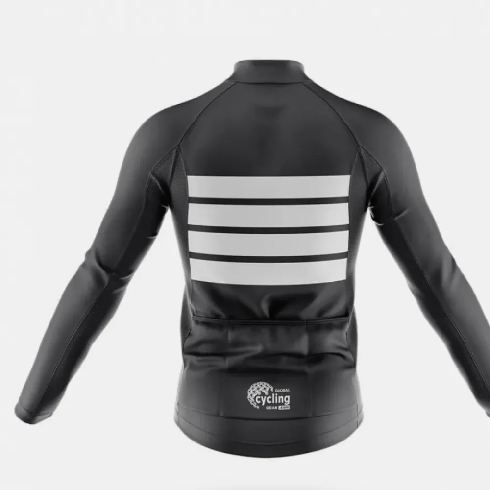 Retro Four Stripes Black/White/Grey Long Sleeve Cycling Jersey