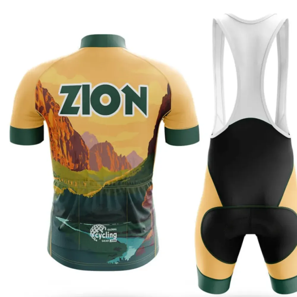 Zion Cycling Jersey Mountain Landscape Yellow/Green/Black
