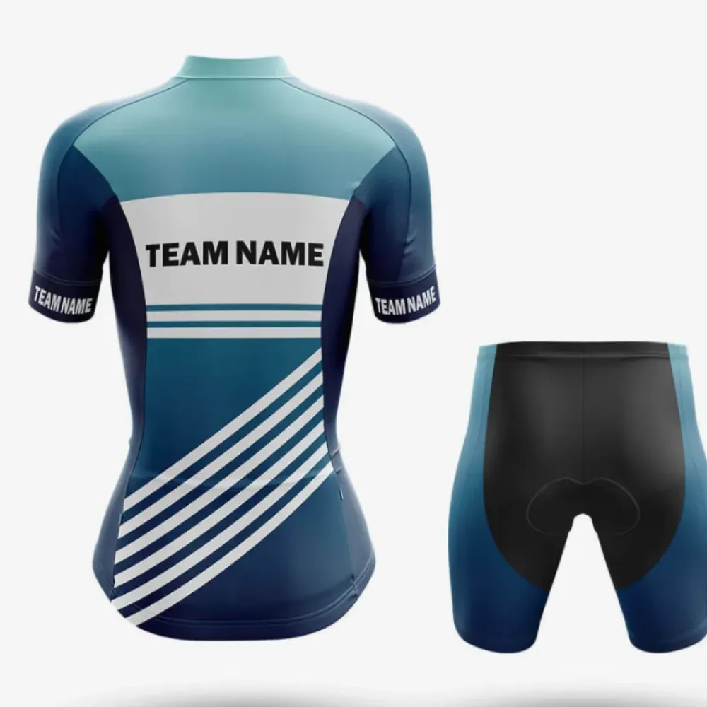 Women's Cycling Jersey Custom Team Name Blue/White/Grey