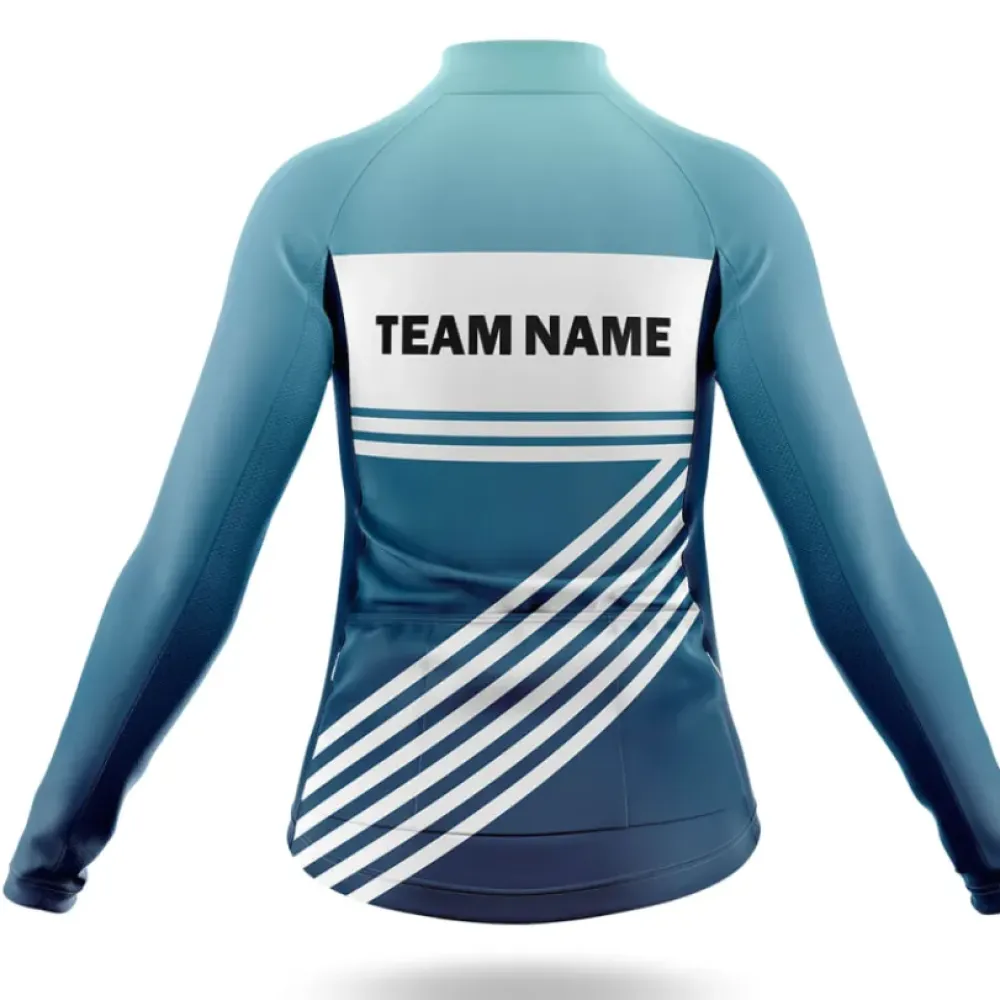 Women's Cycling Jersey Custom Team Name Blue/White/Grey