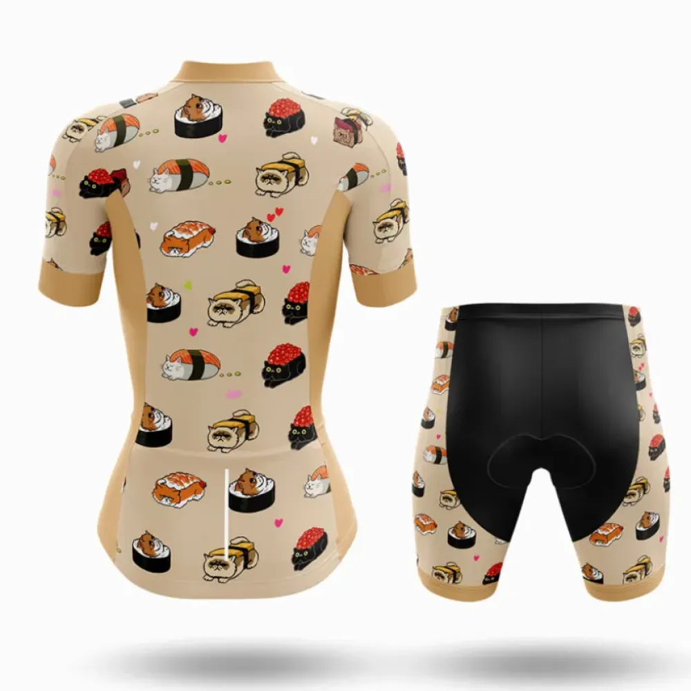 Sushi Cat Women Long Sleeve Cycling Jersey Cream/Pink/Beige