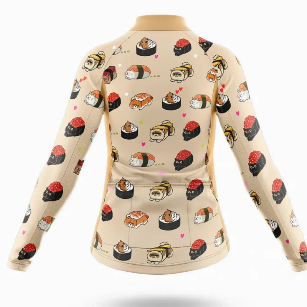 Sushi Cat Women Long Sleeve Cycling Jersey Cream/Pink/Beige