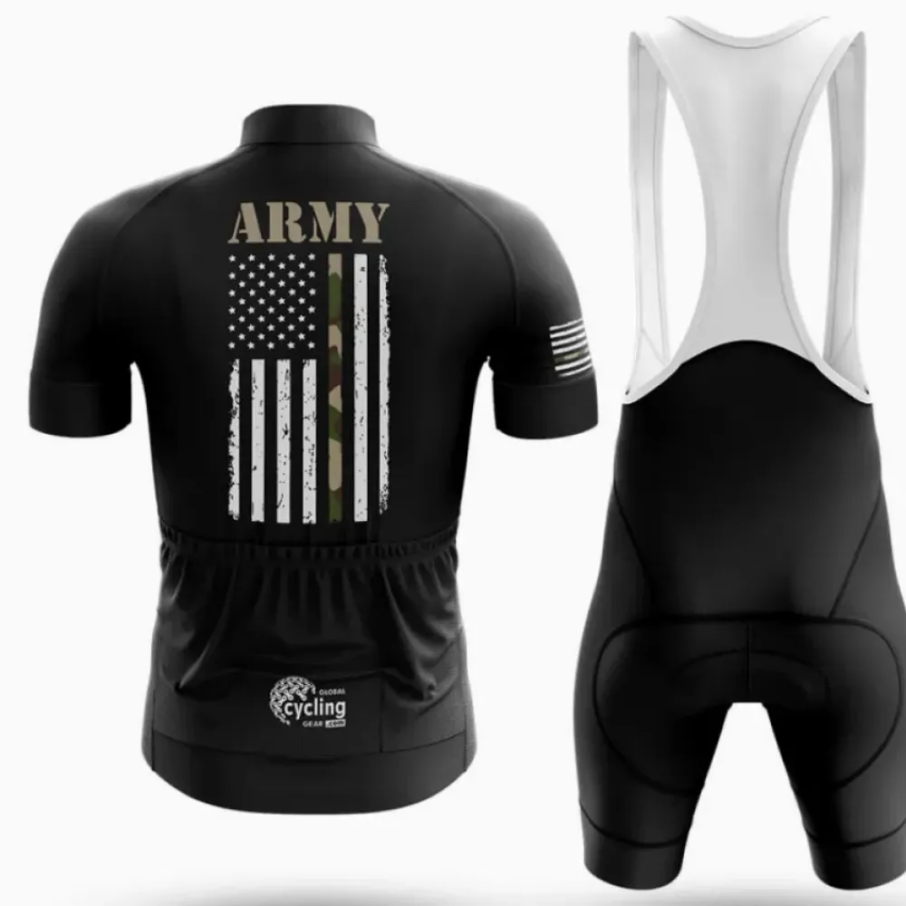 USA Army Flag Long Sleeve Cycling Jersey Black/Camo/White