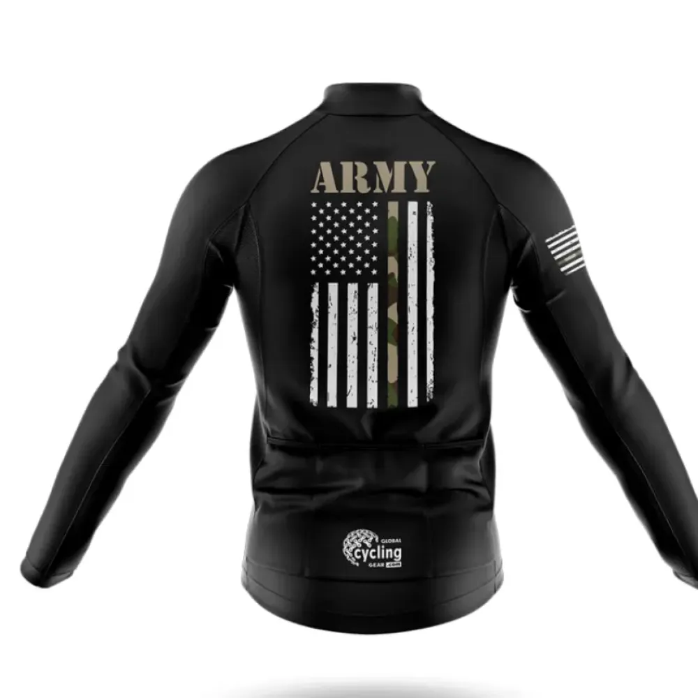 USA Army Flag Long Sleeve Cycling Jersey Black/Camo/White