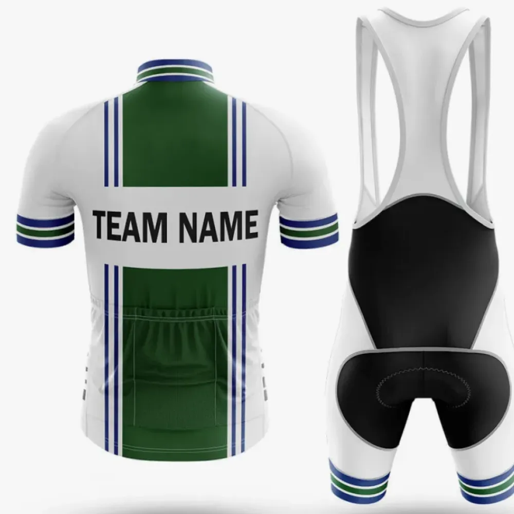 Custom Team Name M4 Green/White/Blue Long Sleeve Cycling Jersey