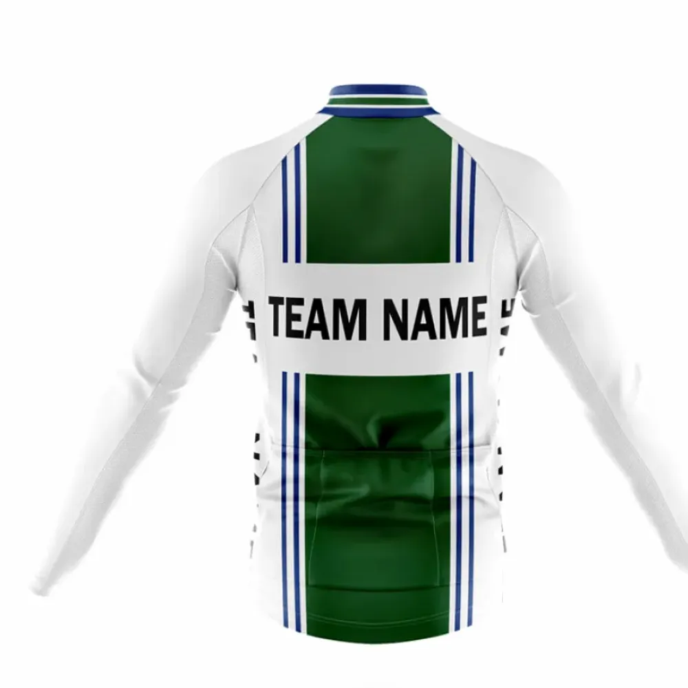Custom Team Name M4 Green/White/Blue Long Sleeve Cycling Jersey
