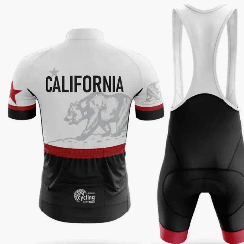 Cali Long Sleeve Cycling Jersey California Flag White/Black/Burgundy