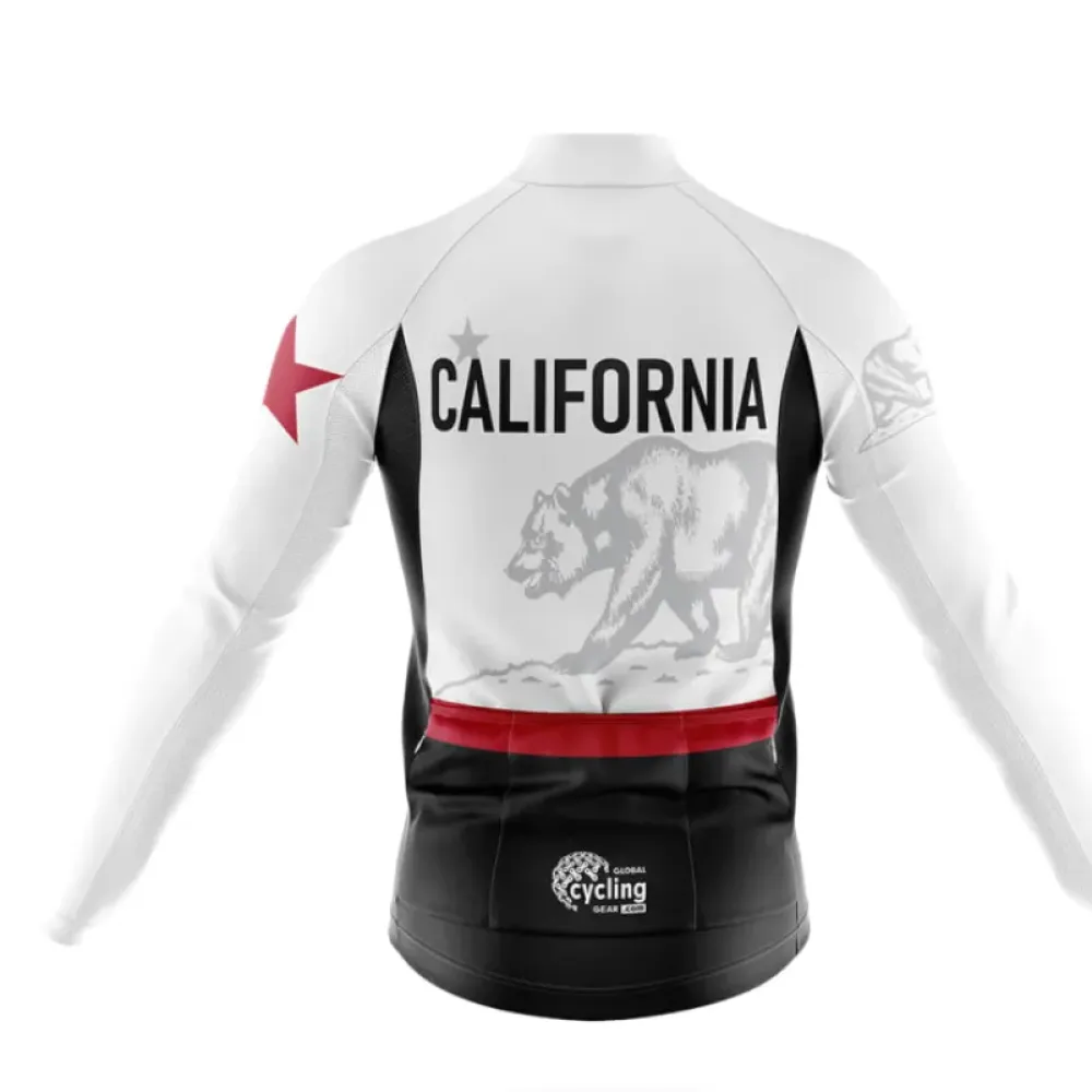 Cali Long Sleeve Cycling Jersey California Flag White/Black/Burgundy