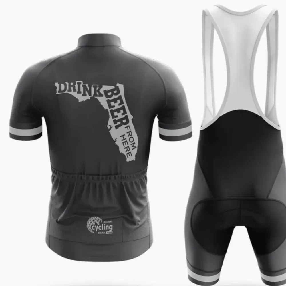 Drink Beer From Here Long Sleeve Cycling Jersey Black/White/Grey