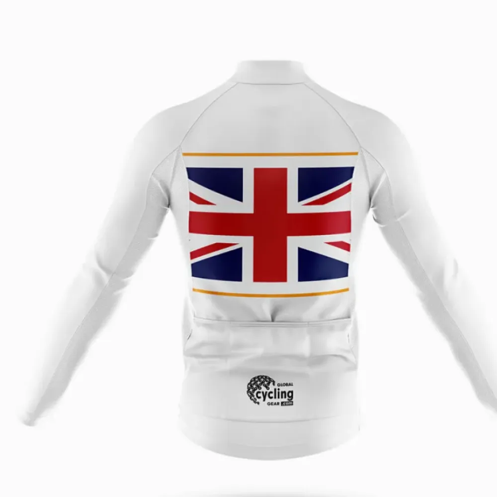 Great Britain Flag Long Sleeve Cycling Jersey White/Red/Blue