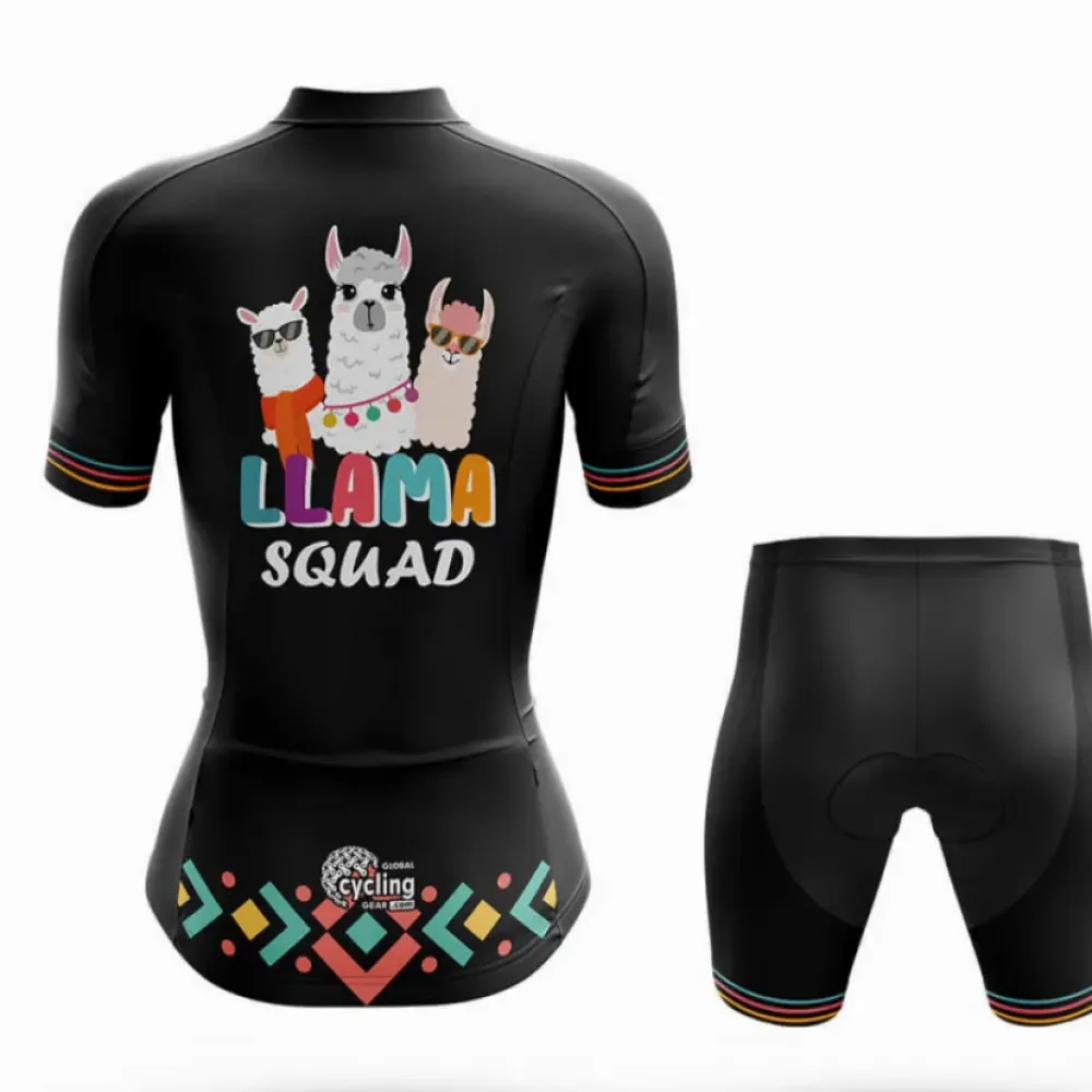 Llama Squad Women Long Sleeve Cycling Jersey Black/Green/Red