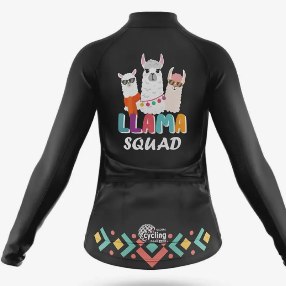 Llama Squad Women Long Sleeve Cycling Jersey Black/Green/Red