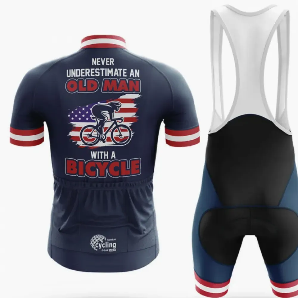 Old Man V9 Navy Long Sleeve Cycling Jersey Navy/Red/White