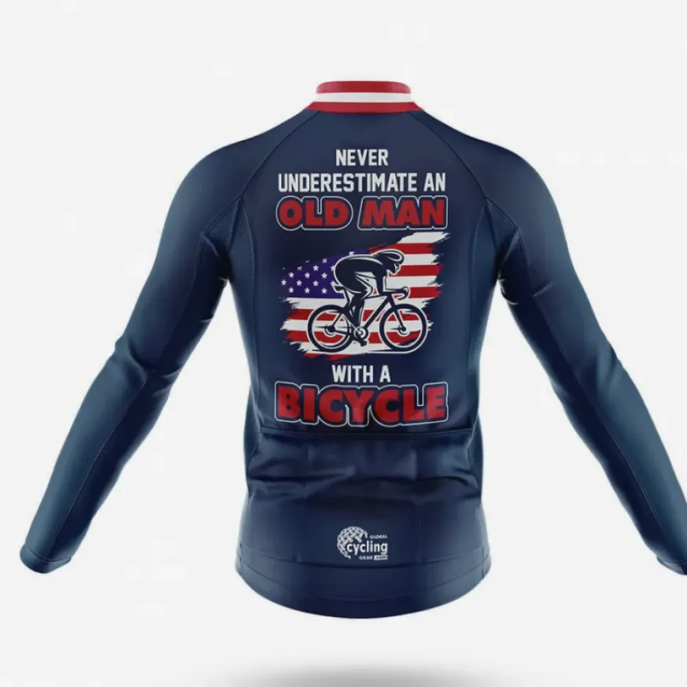 Old Man V9 Navy Long Sleeve Cycling Jersey Navy/Red/White