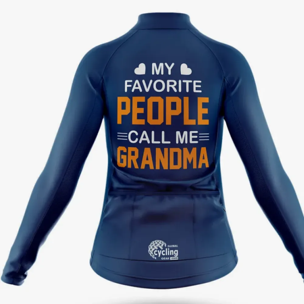Women Long Sleeve Cycling Jersey Favorite People Navy/Orange/White