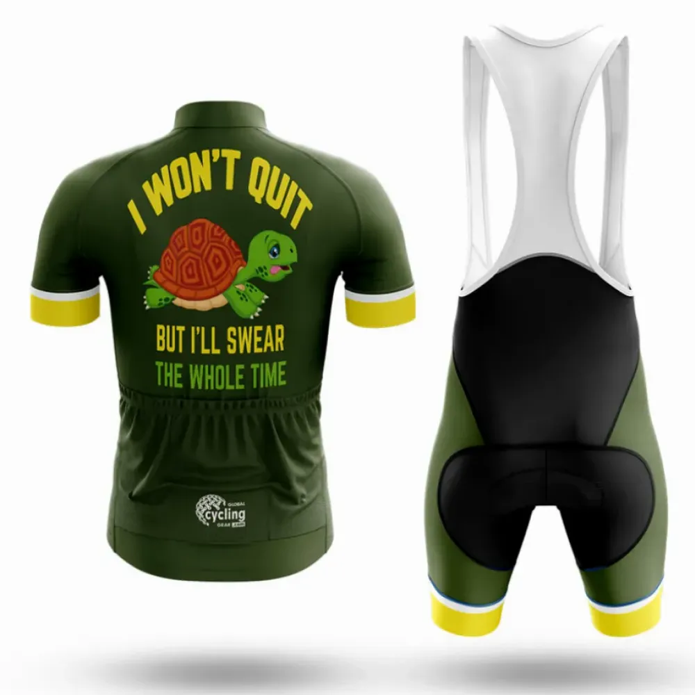 Turtle Cycling Jersey I Won't Quit Army Green/Yellow/White