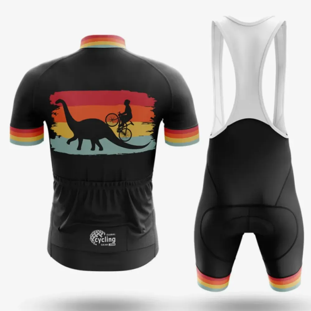 Cycling Bibs Retro Dinosaur Black/Gold/Red
