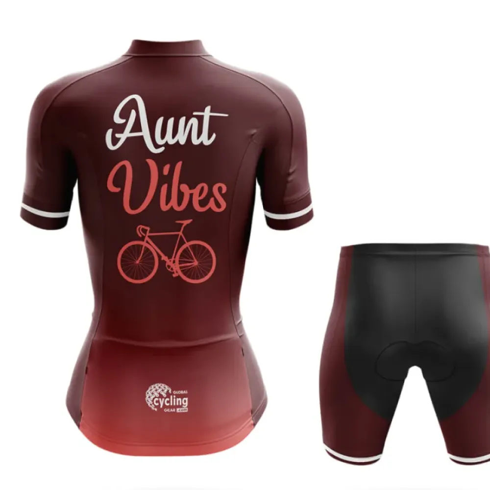 Aunt Vibes Women Cycling Kit Full Set Maroon/Black/Burgundy