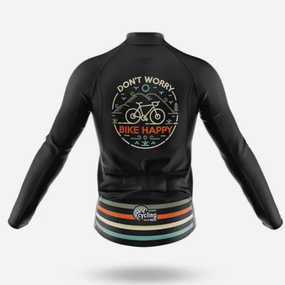 Bike Happy Long Sleeve Cycling Jersey Don't Worry Black/Orange/Green