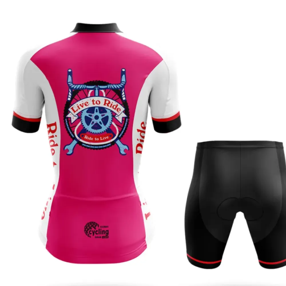 Live to Ride Women's Long Sleeve Cycling Jersey Pink/White/Grey