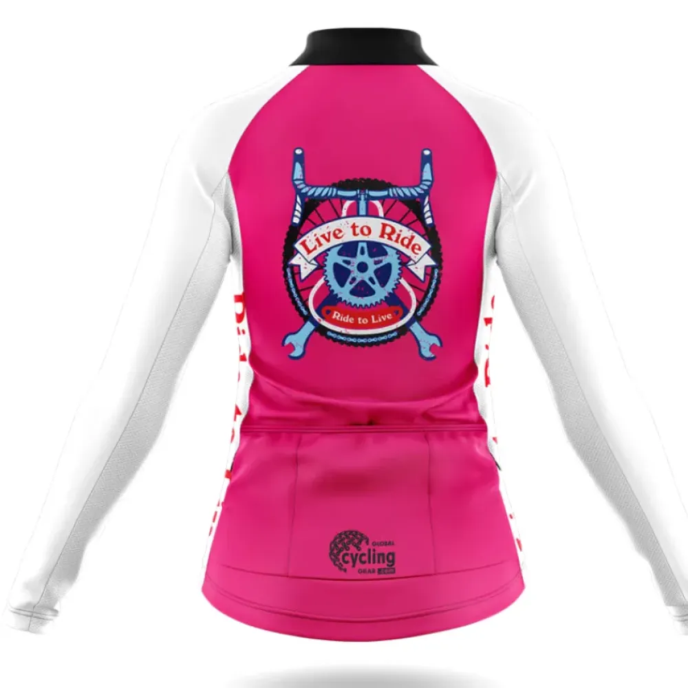 Live to Ride Women's Long Sleeve Cycling Jersey Pink/White/Grey