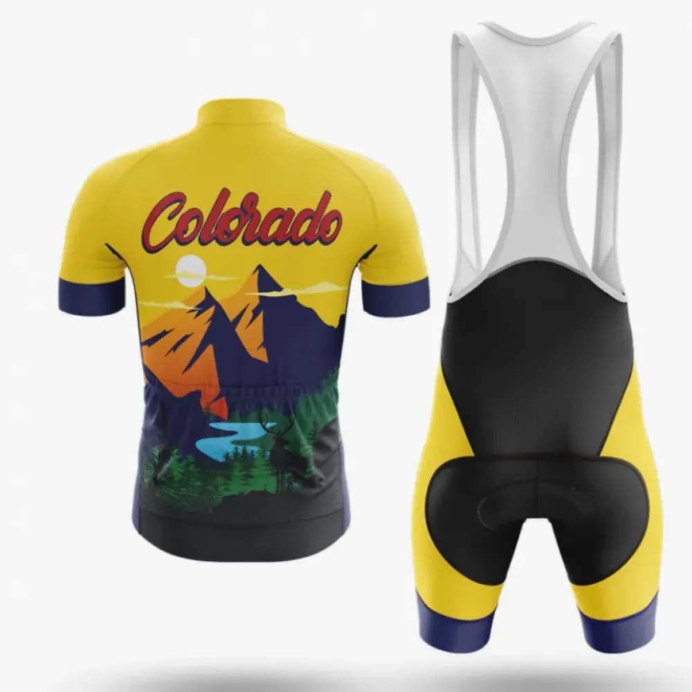 Colorado Men's Cycling Jersey Mountain Landscape Yellow/Navy/Green