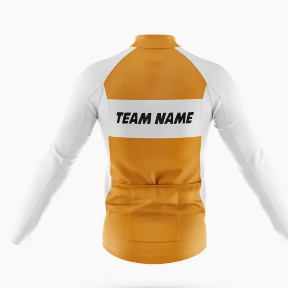 Custom Team Name M8 Long Sleeve Cycling Jersey White/Gold/Black
