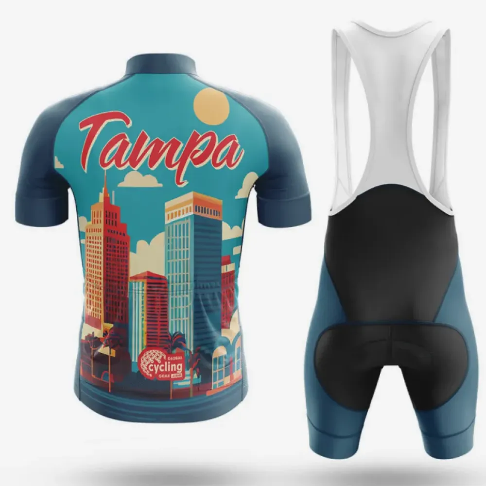 Tampa FL Long Sleeve Cycling Jersey Cityscape Teal/Black/Purple