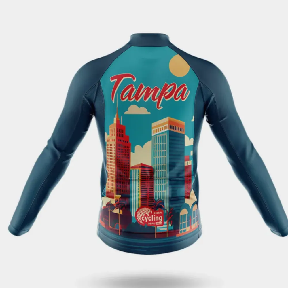 Tampa FL Long Sleeve Cycling Jersey Cityscape Teal/Black/Purple