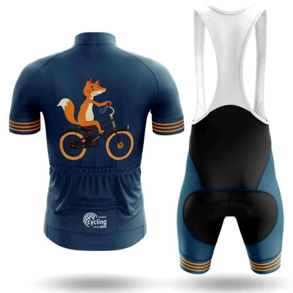 Fox On Bicycle Long Sleeve Cycling Jersey Navy/Gold/White