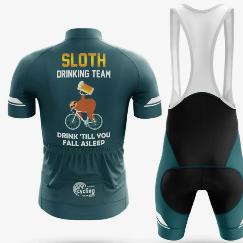 Cycling Jersey Sloth Drinking Team Green/Long Sleeve/Black