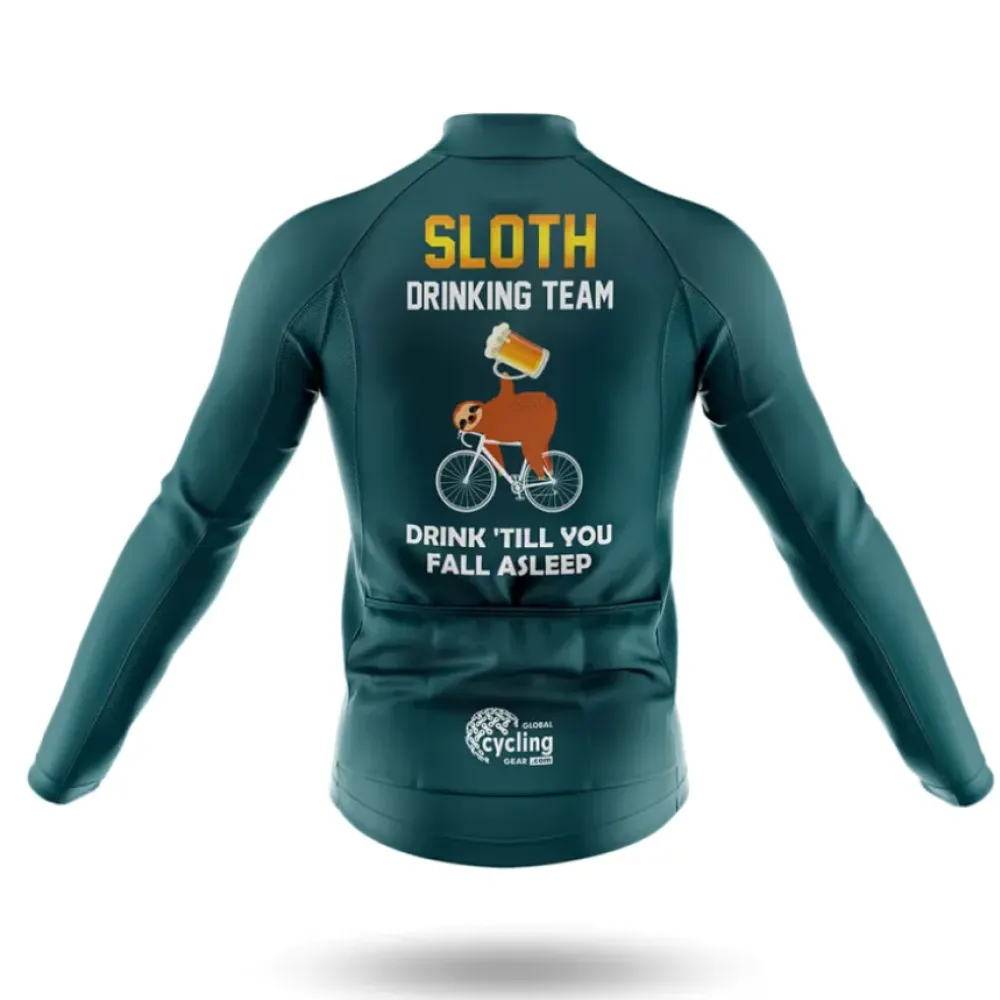 Cycling Jersey Sloth Drinking Team Green/Long Sleeve/Black