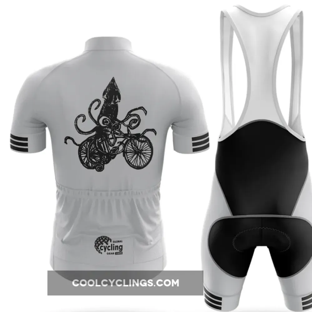 Cycling Jersey Squid On A Bike Unique Gray/Black/White
