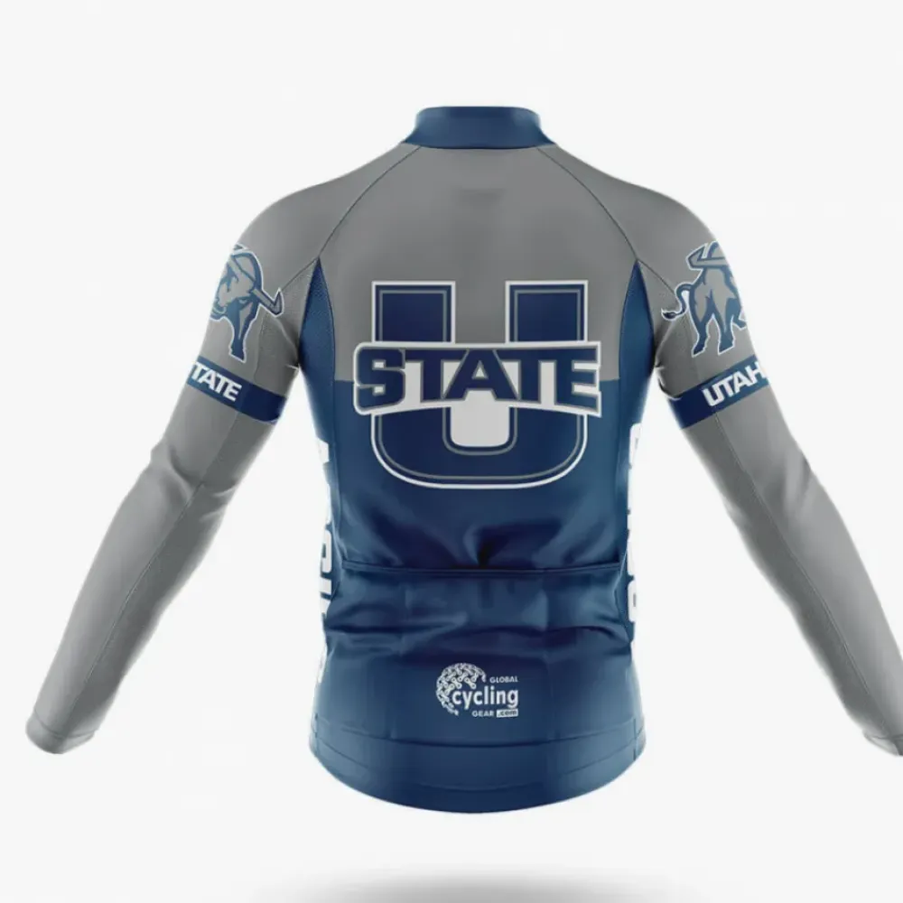 Utah State University Long Sleeve Cycling Jersey Ver.2 Feature Navy/Gray/White