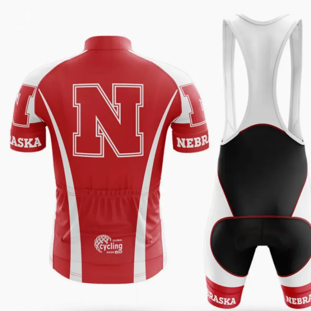 Nebraska Cycling Bibs University White/Red/Black