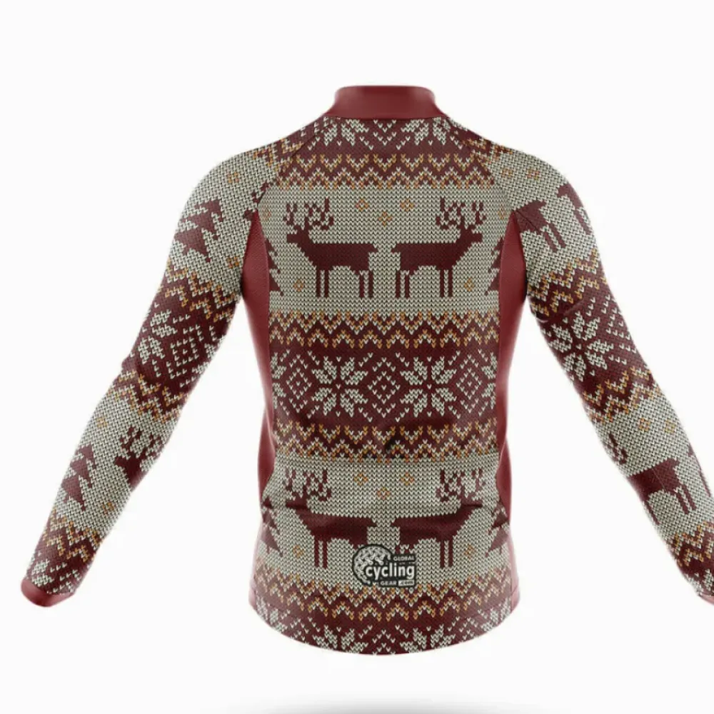 Deers Cycling Kit Knitted Pattern Maroon/Beige/Brown