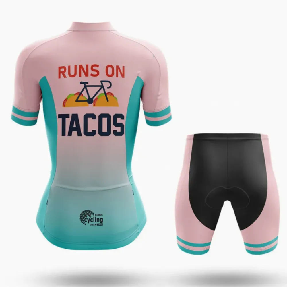 Runs On Tacos Women Cycling Shorts Pink/Teal/Black